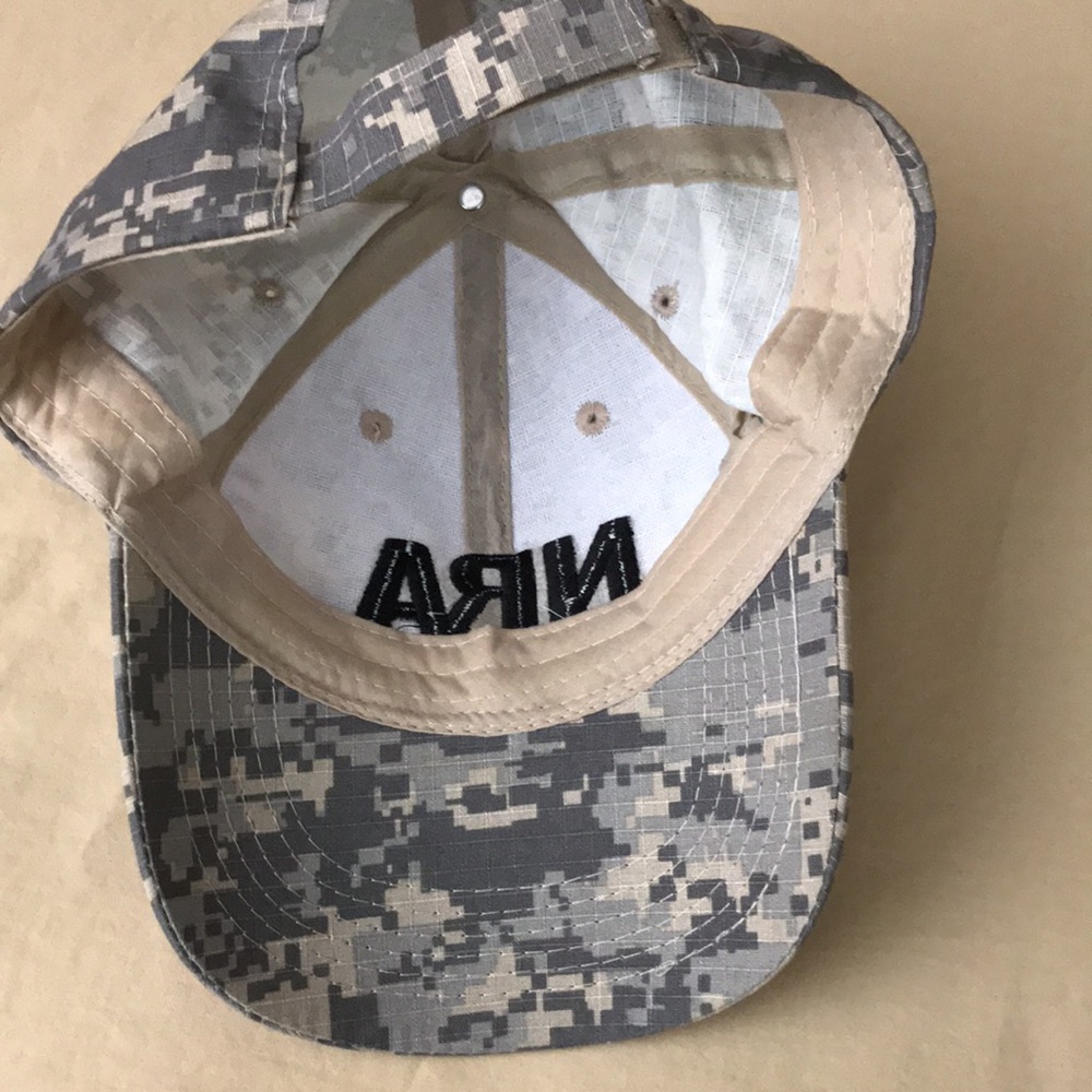 NRA Camo Hat Baseball Cap Bitmap Gray Tan Embroidered Black Letters Adjustable - Picture 5 of 6